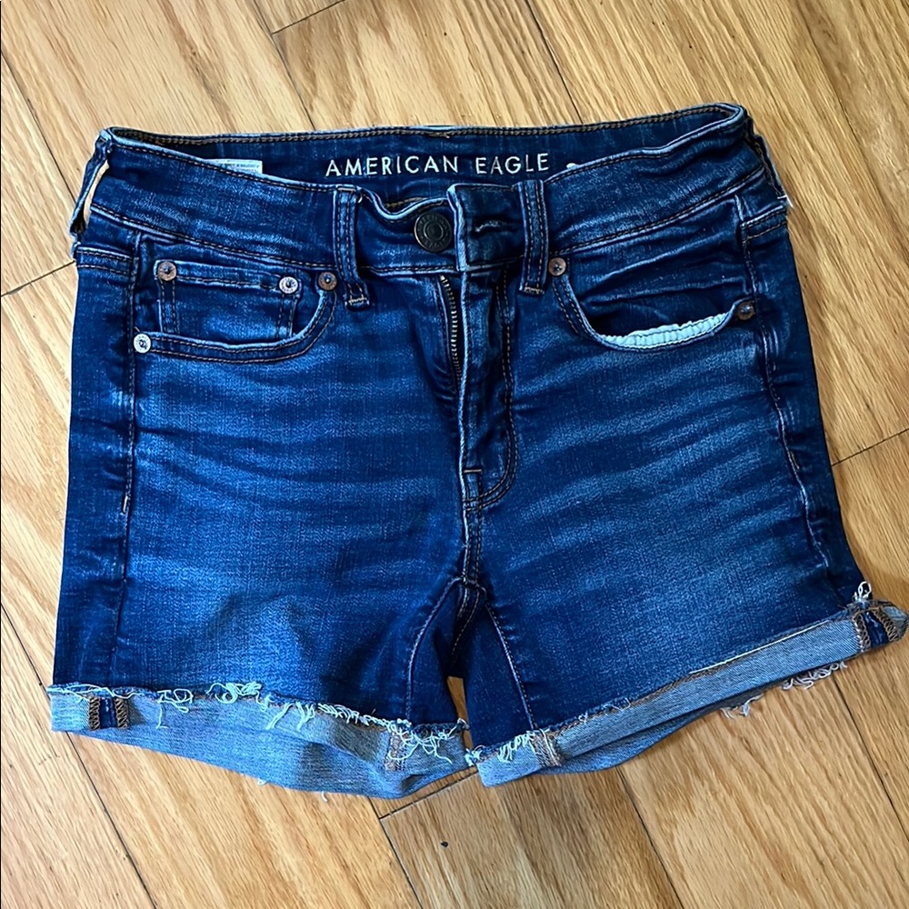 American Eagle Outfitters Blue Jean Shorts with Cuffed Hem
